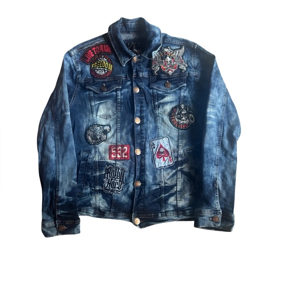 Women’s Copper Rivet Denim Motorcycle Patch Jacket - Picture 1 of 4